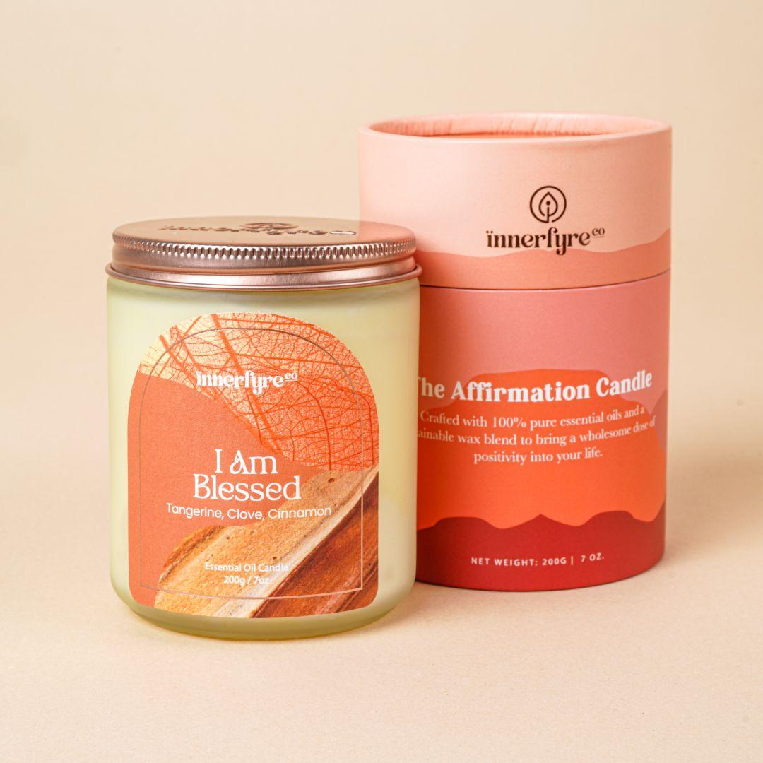 Innerfyre I AM BLESSED Candle: Orange, Clove, Green Tea