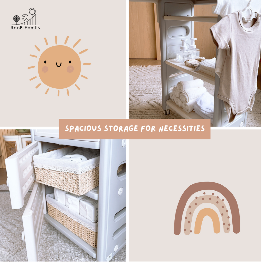 RaaB Family™ Elegant Multifunctional Baby Changing Table with Latex Mattress and Spacious Storage