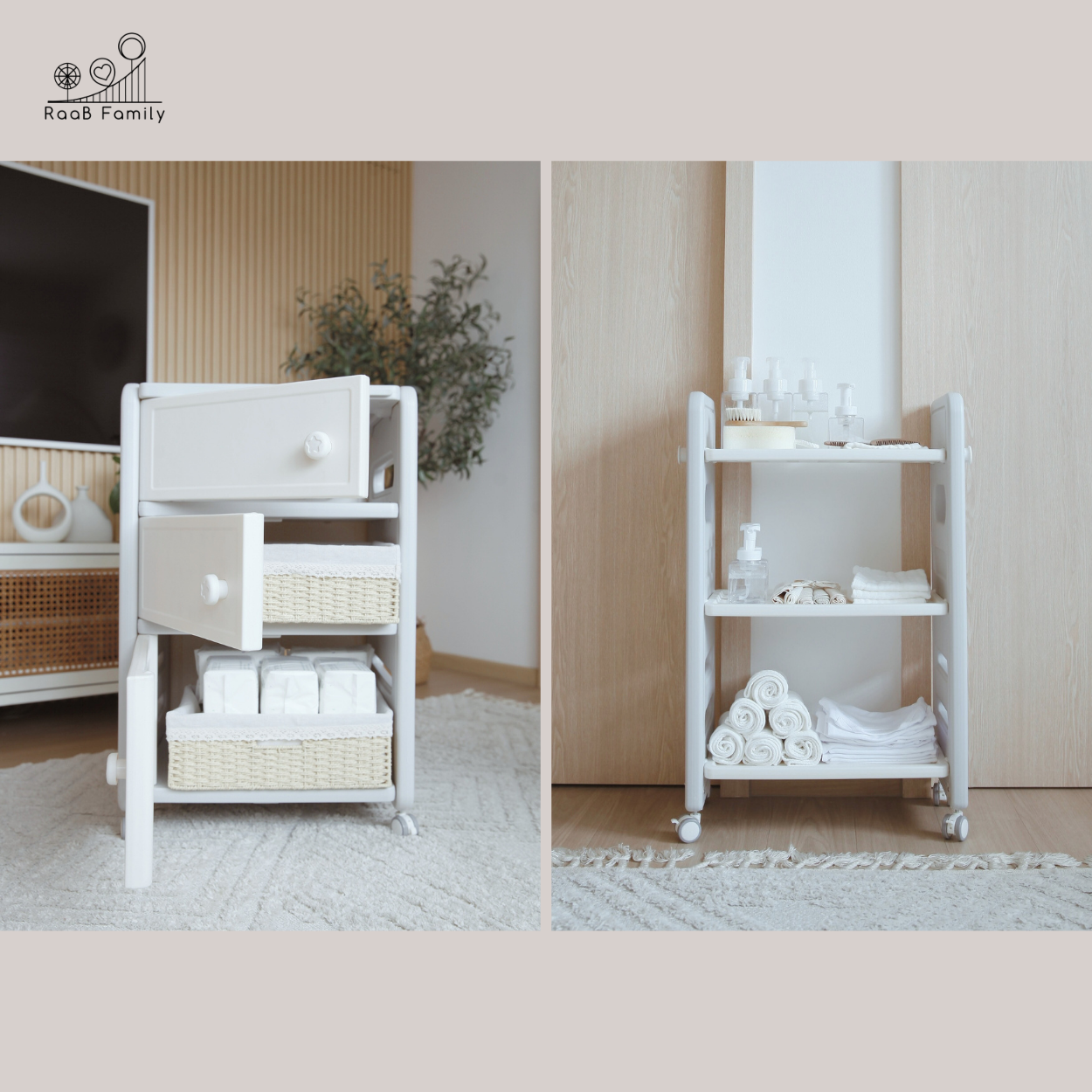 RaaB Family™ Elegant Multifunctional Baby Changing Table with Latex Mattress and Spacious Storage