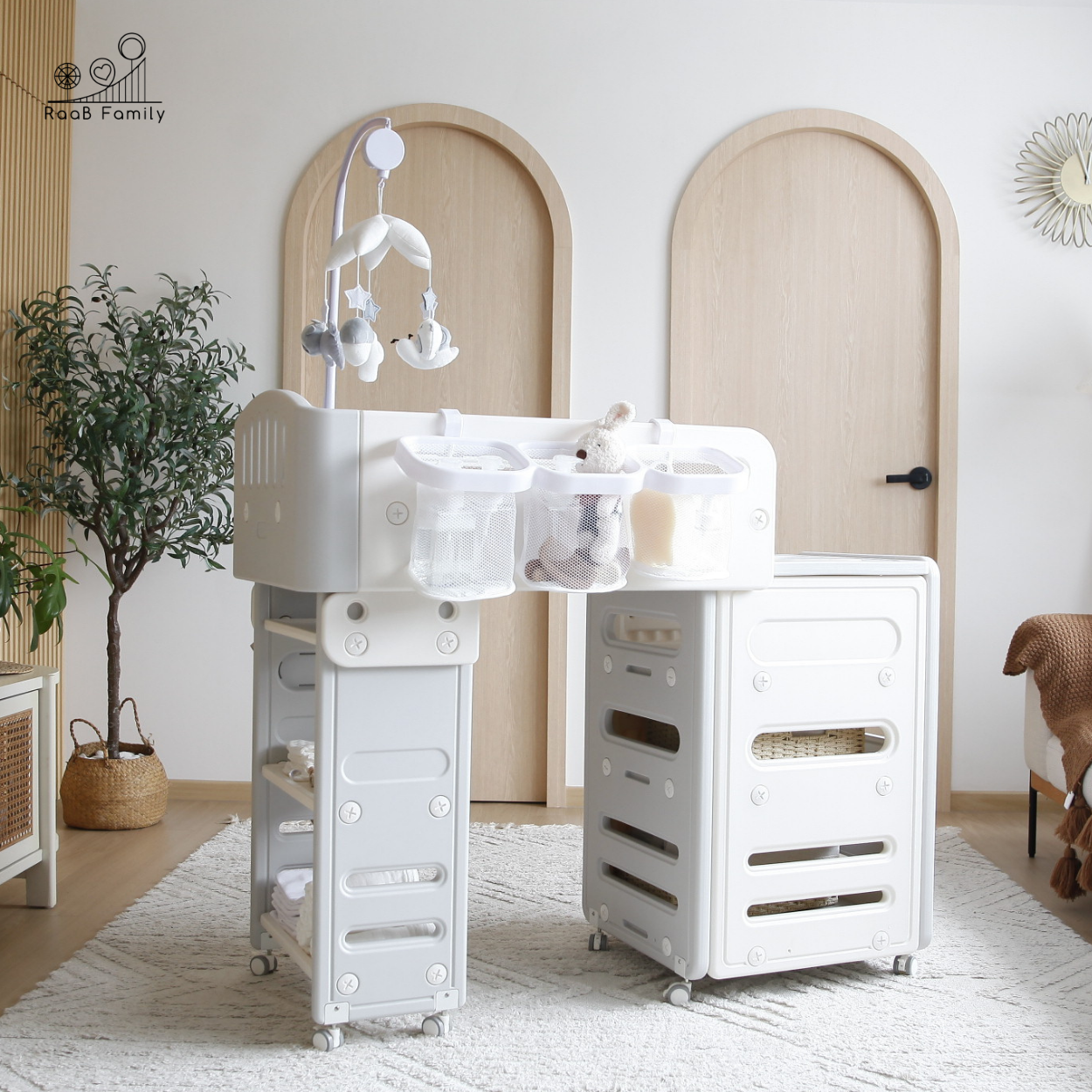 RaaB Family™ Elegant Multifunctional Baby Changing Table with Latex Mattress and Spacious Storage