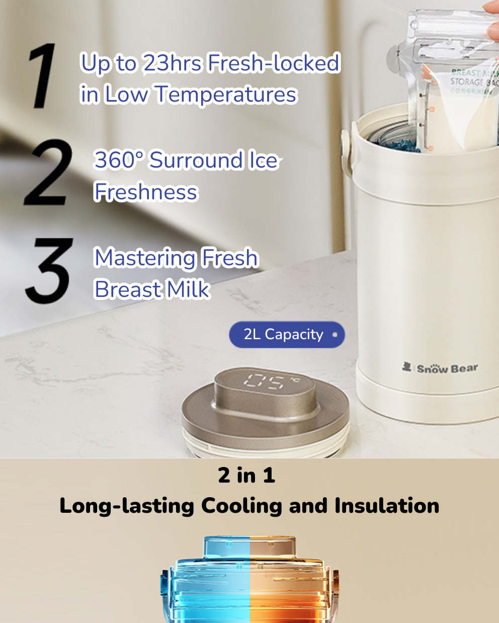 Snow Bear Breast Milk Preservation Cup / Breast Milk Ice Pack Container - 2 L Capacity