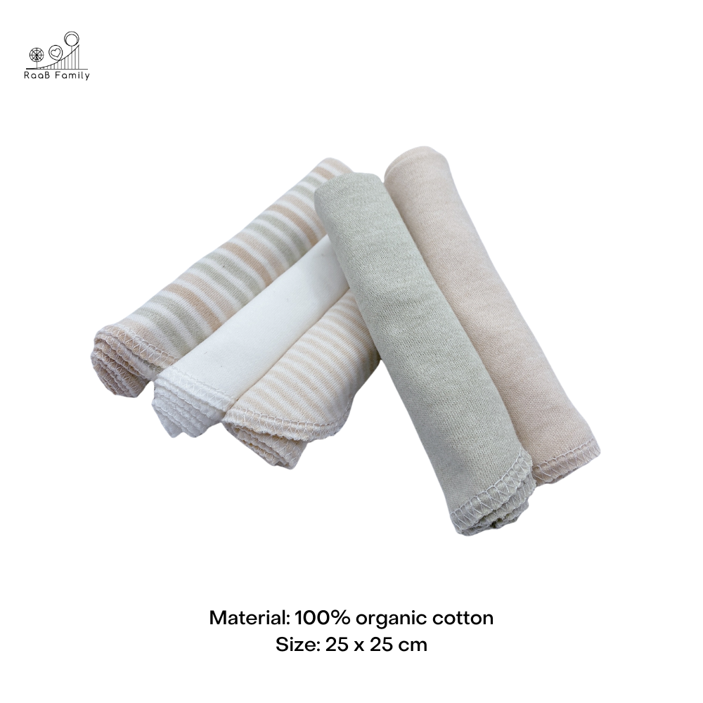 RaaB Family™ 5 PCS Reusable 100% Organic Cotton Baby Washcloths