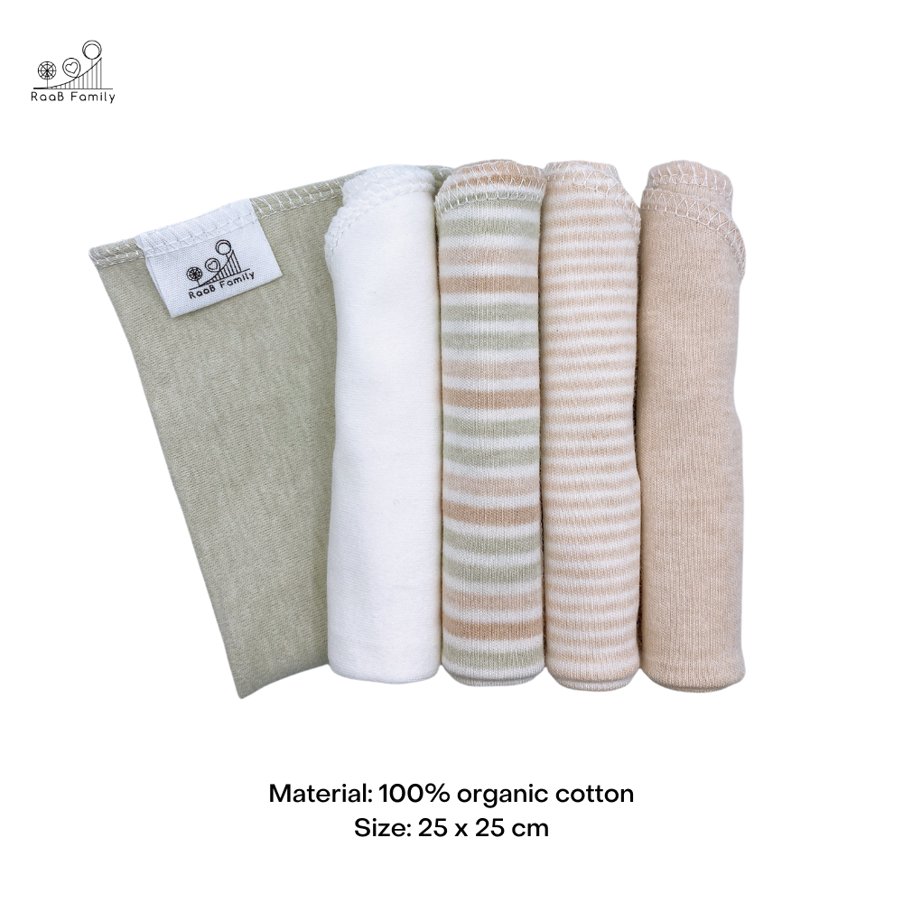 RaaB Family™ 5 PCS Reusable 100% Organic Cotton Baby Washcloths