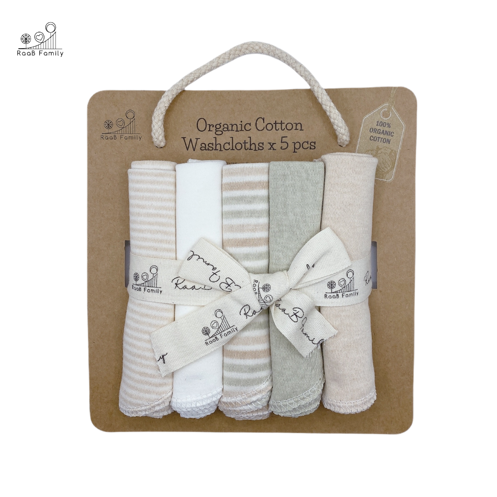 RaaB Family™ 5 PCS Reusable 100% Organic Cotton Baby Washcloths