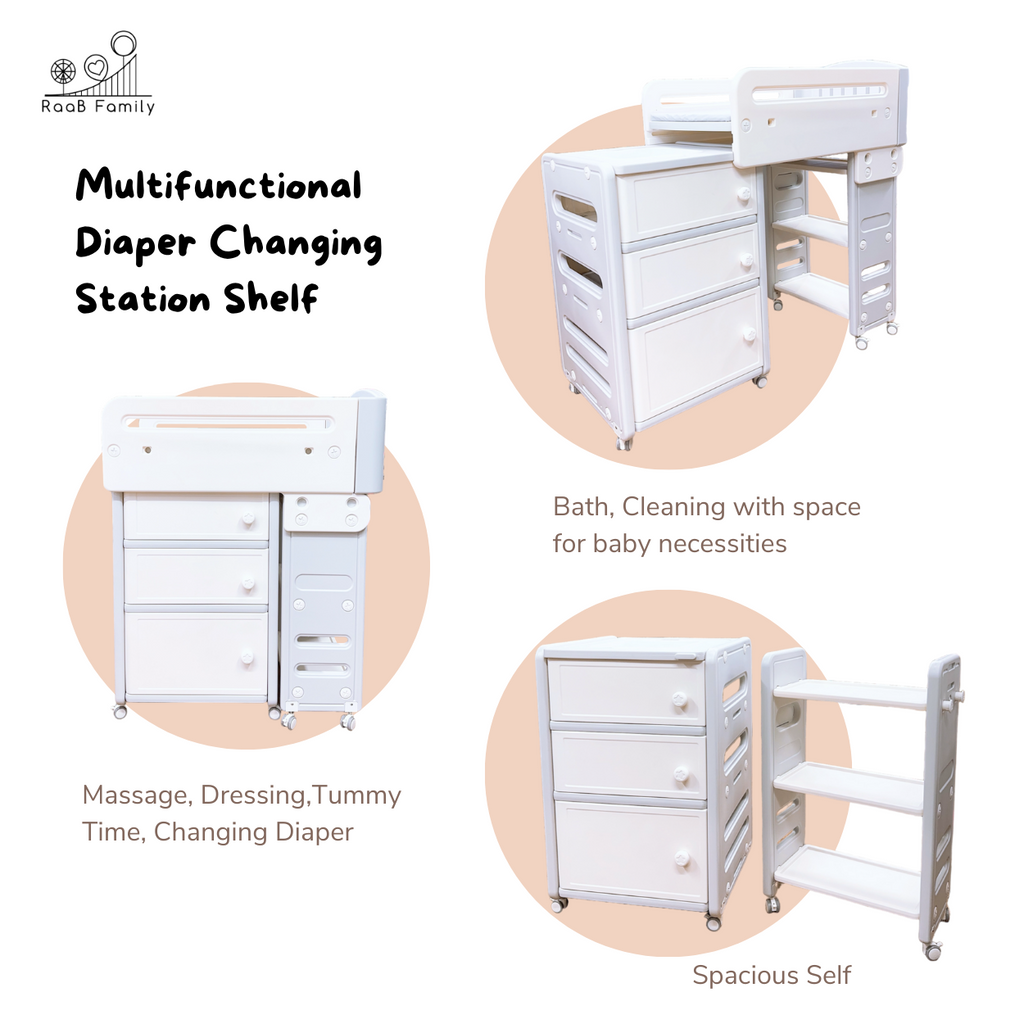 RaaB Family™ Elegant Multifunctional Baby Changing Table with Latex Mattress and Spacious Storage