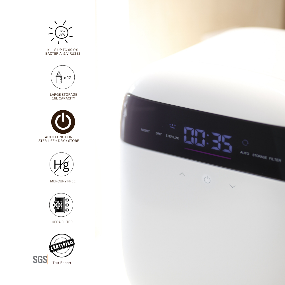 RaaB Family™ 6 in 1 SMART Plasma 16L UV Sterilizer + Dryer with Night and 72H Sterile and Storage Mode