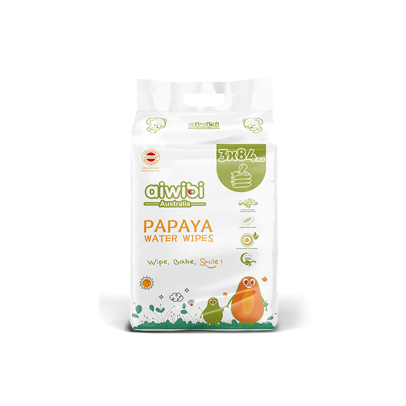 Aiwibi Premium Papaya Spring Water Wet Wipes - Non Fragrance (6 Packs/ 12 Packs)