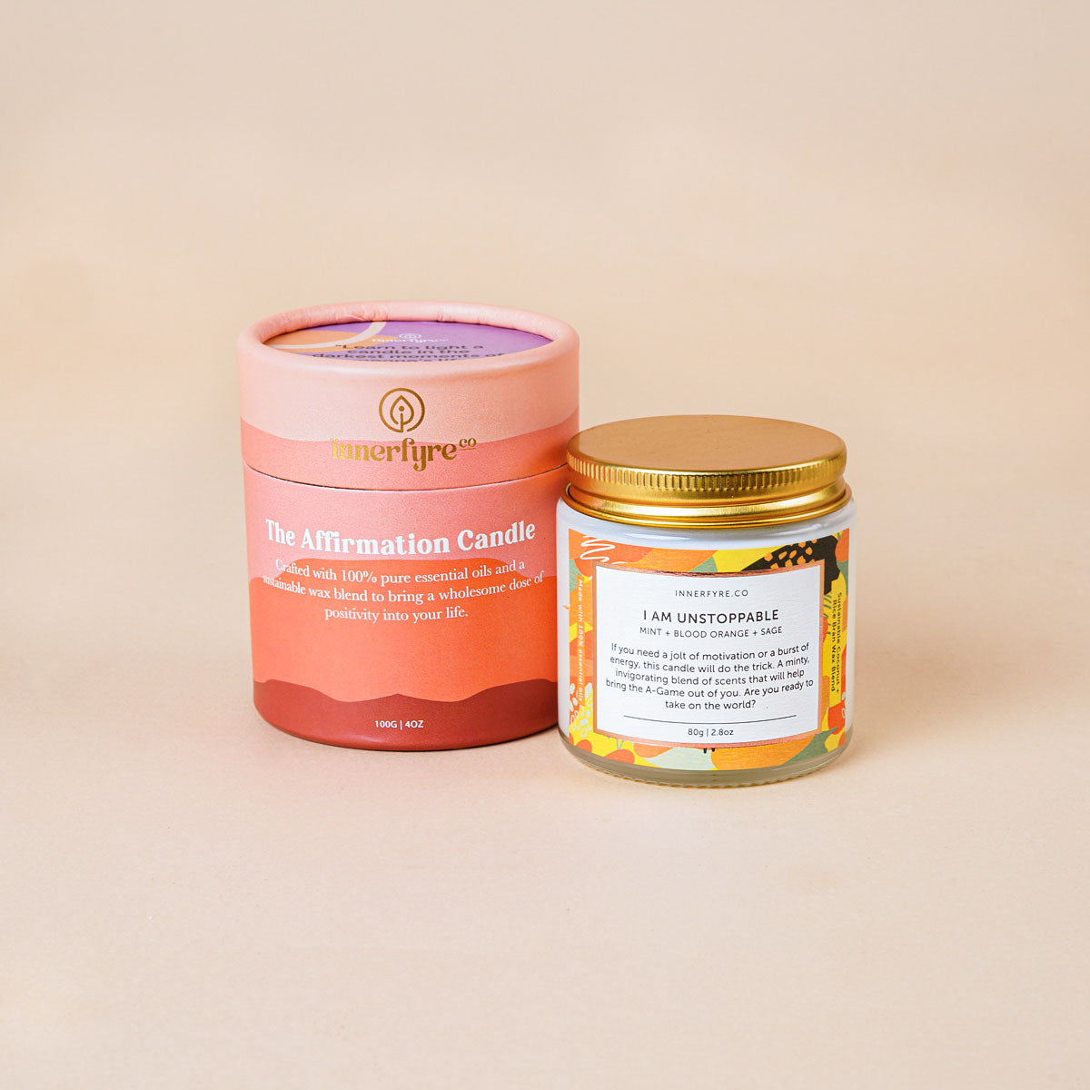 Innerfyre I AM UNSTOPPABLE Candle: Peppermint, Blood Orange, Sage
