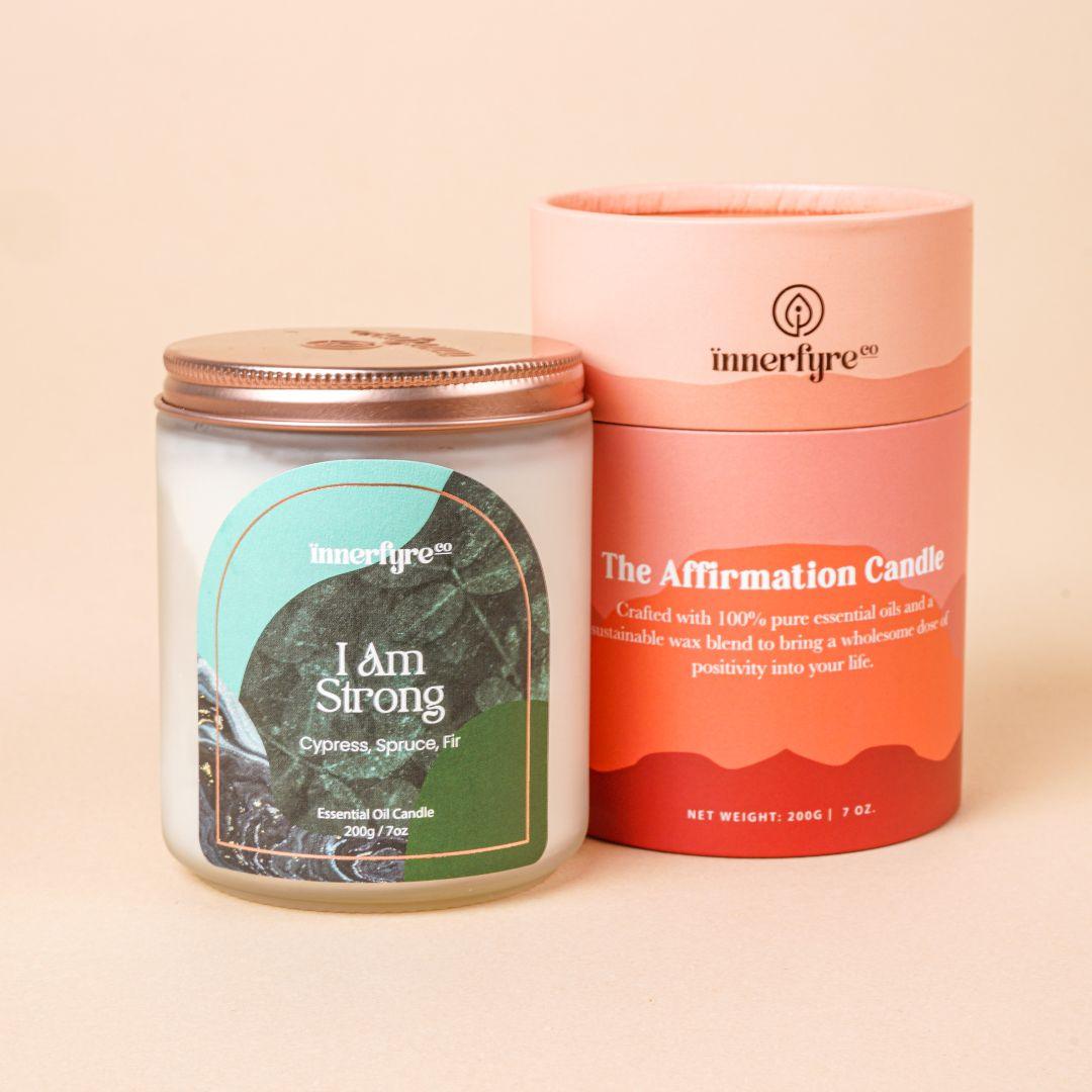 Innerfyre I AM STRONG Candle: Angelica Root, Cypress, Cedar