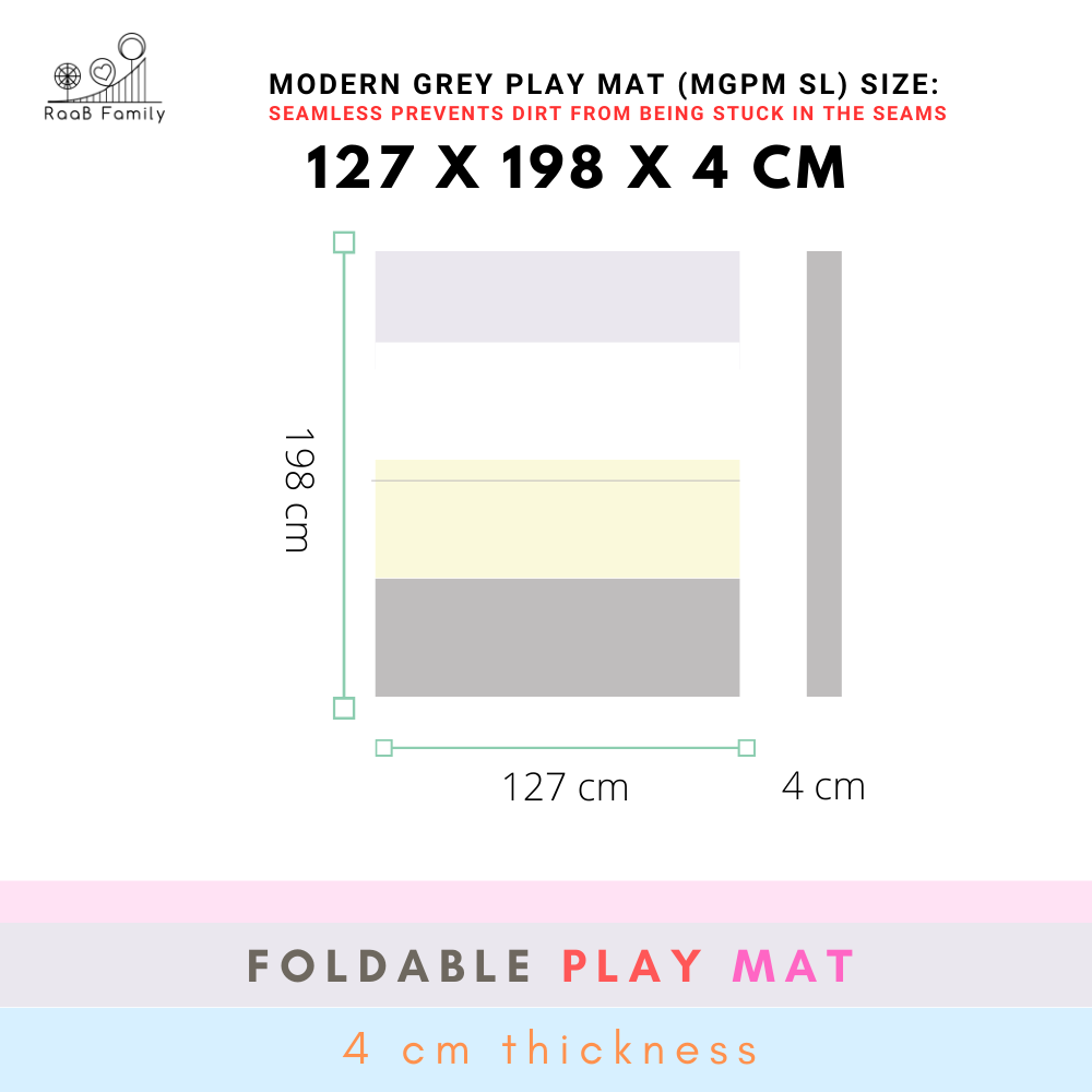 RaaB Family™ Baby SEAMLESS Playmat Toddler Premium Folding Mat 4CM Thick 127 x 198 x 4 cm