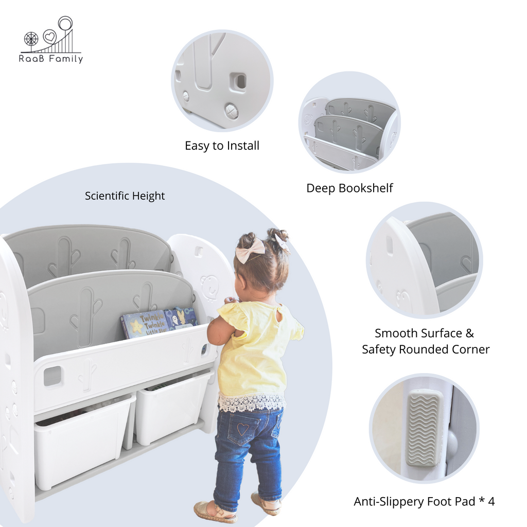 RaaB Family™ Kids Bookshelf Book Rack with Toy Storage Organiser