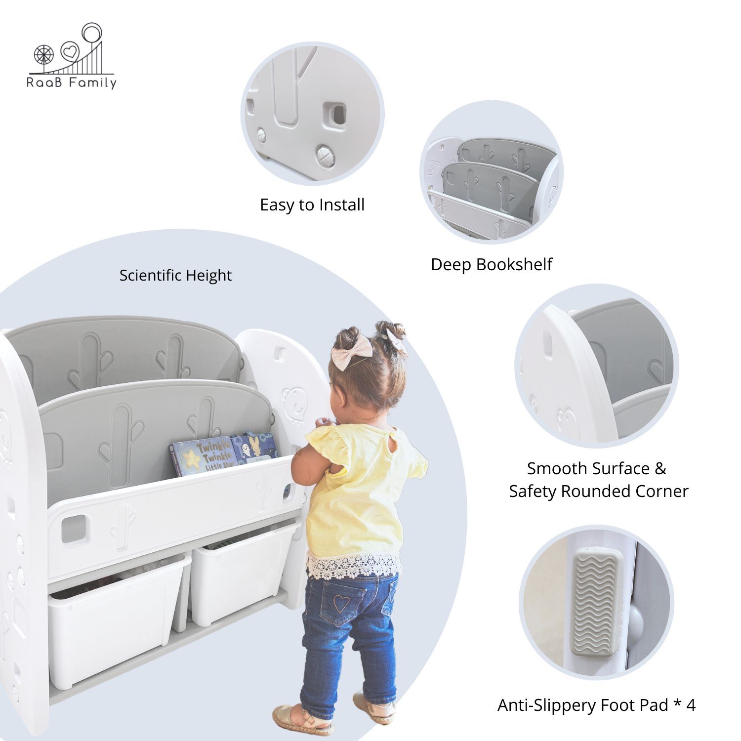 RaaB Family™ Kids Bookshelf Book Rack with Toy Storage Organiser