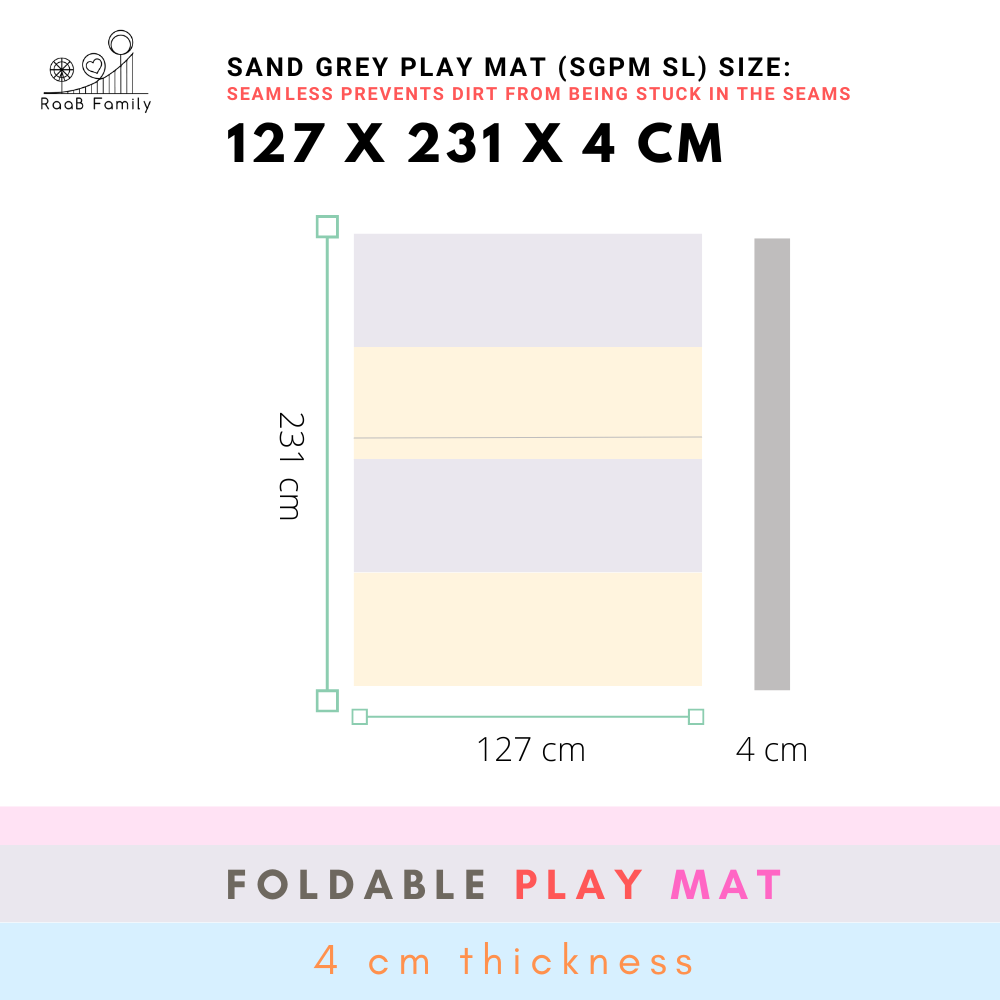 RaaB Family™ Baby SEAMLESS Playmat Toddler Premium Folding Mat 4CM Thick 127 x 231 x 4 cm