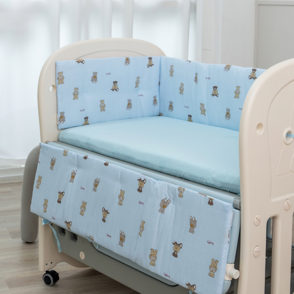 RaaB Family™ Glücklich Premium 6-in-1 Convertible Baby Cot With Latex Mattress and Muslin Bumper