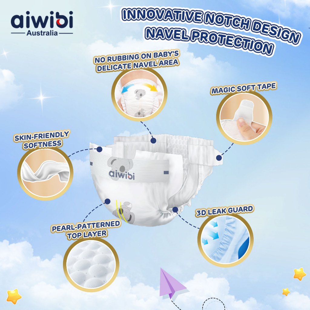 Aiwibi Premium Soft SAP Tape Adhesive Diapers NB22/ Ultra-Thin New Born Baby Diapers (<5KG)