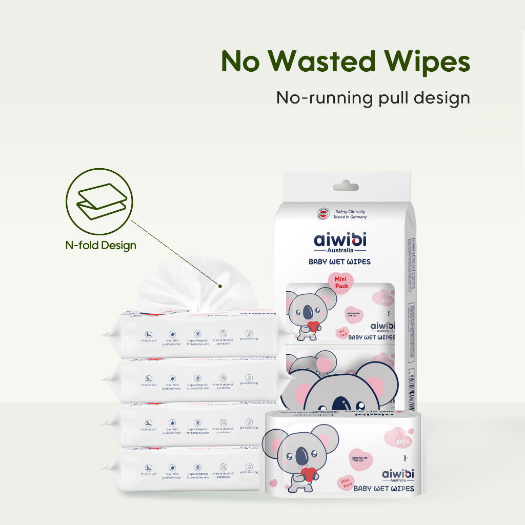 Aiwibi Premium Baby Wipes (MINI PACKS) 1 Pack X 8 Pcs