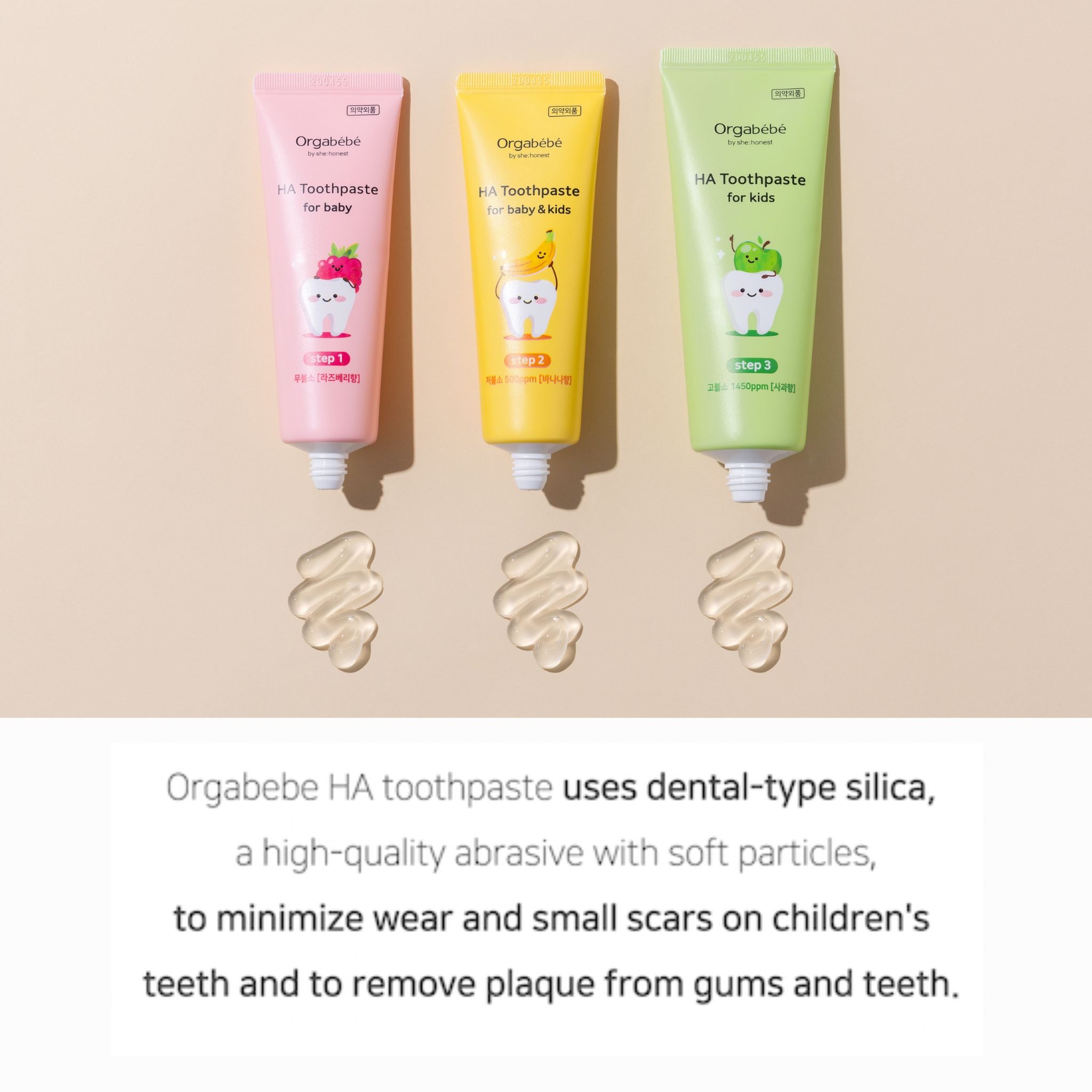 Orgabebe HA Toothpaste Step 1 2 3
