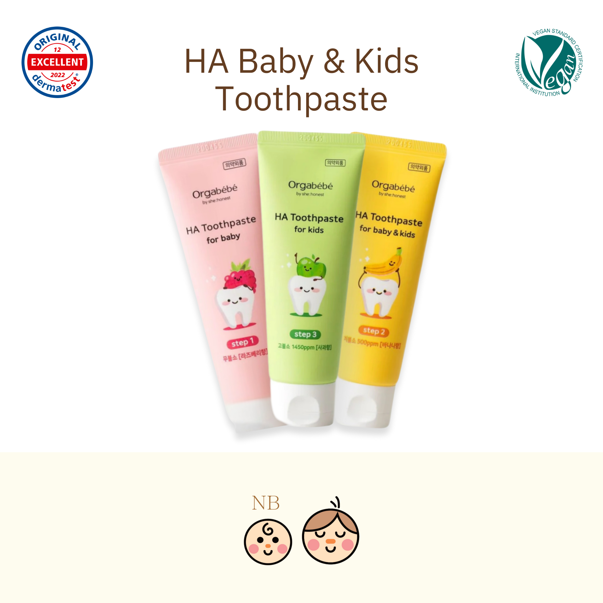 Orgabebe HA Toothpaste Step 1 2 3